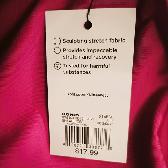 NEW Nine West Sculpt Tank Top XL Women's Pink Square Neck - Picture 6 of 9